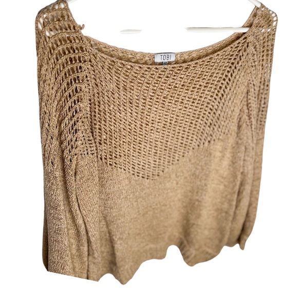 Toni Vintage Beige Crochet Knot Off The Shoulder Sweater Size Small - Picture 5 of 5